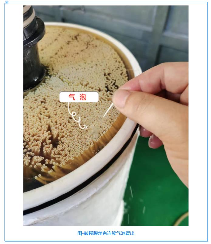 破損膜絲有連續(xù)氣泡冒出